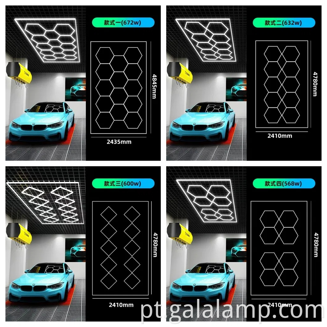 Sistema de grade de iluminação de garagem LED hexagonal para iluminação superior